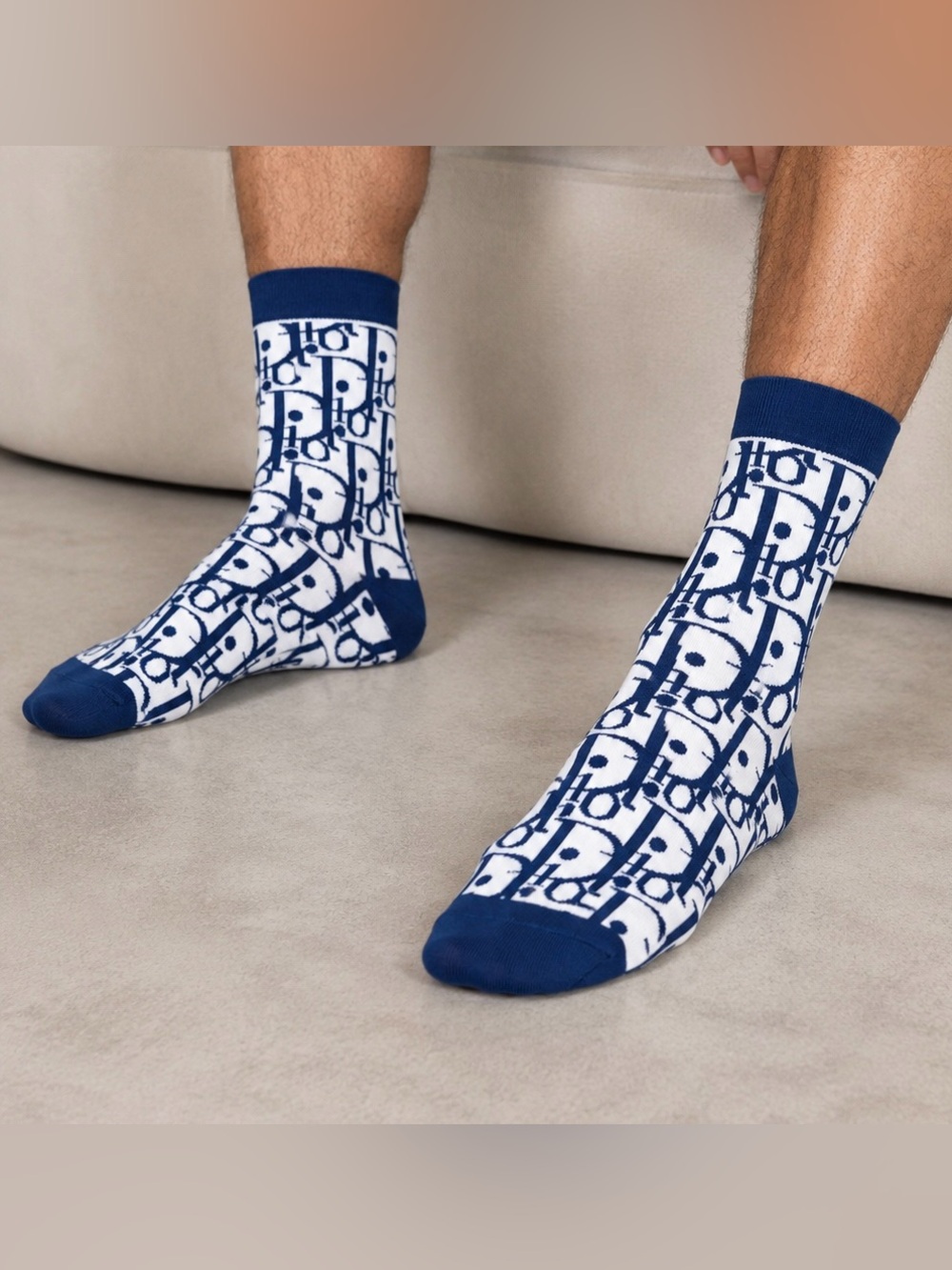 Dior Blue & White Logo Crew Socks